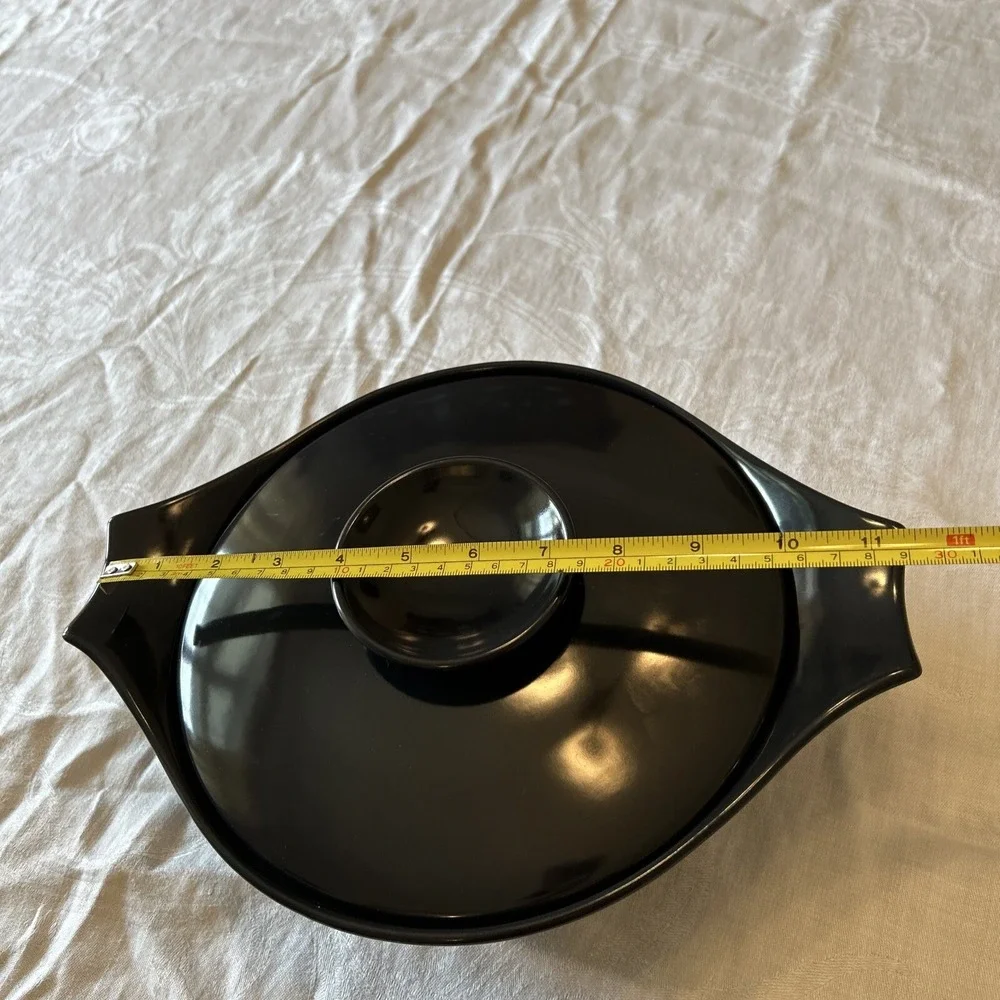 Monterey Pottery Casserole Dish OS Black Lidded Side‎ Handles Retro Kitchen